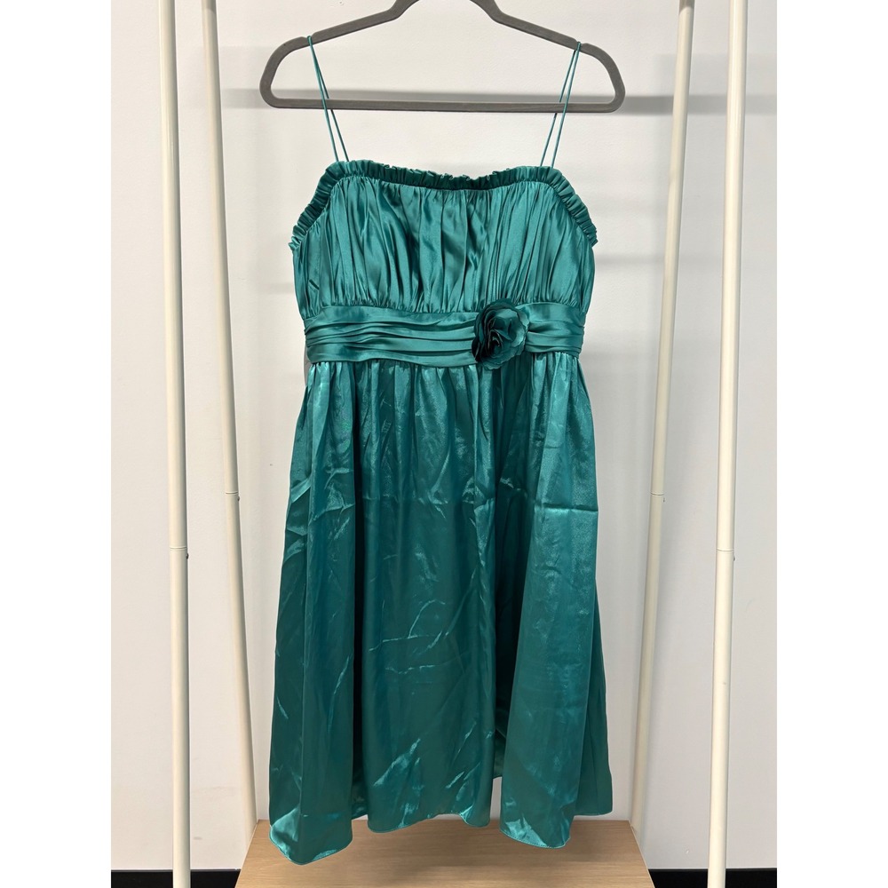 Alfred Angelo Lagoon Teal Satin Rosette Cocktail Dress Size 12 NWT